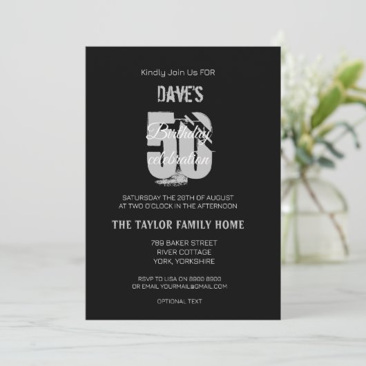 Elegant Minimalistisch Black 50. Einladung (Stehend Vorderseite)