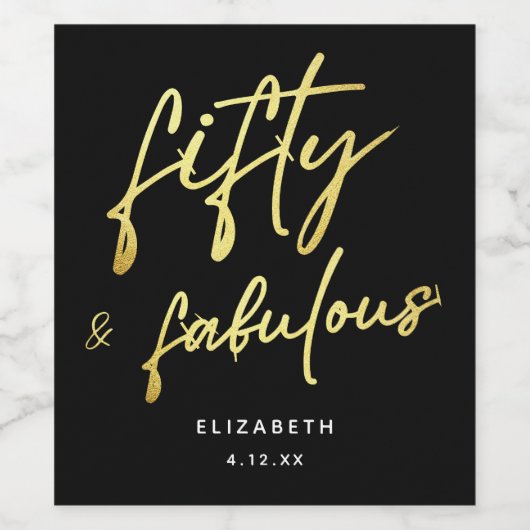 Elegant Minimalistisch Black Gold Fifty und fabelh Weinetikett (Einzelnes Label)