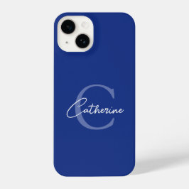 Elegant Minimalistisch Blue Script Monogram iPhone 14 Hülle