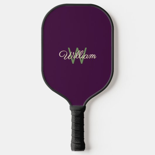 Elegant Minimalistisch Burgundy Green Mit Monogram Pickleball Schläger (Vorderseite)