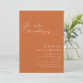 Elegant Minimalistisch Burnt Orange Script Wedding Einladung (Stehend Vorderseite)