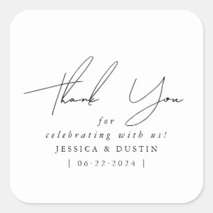 Elegant Minimalistisch Danke, Black Script Quadratischer Aufkleber