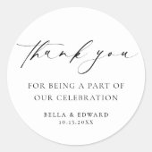 Elegant Minimalistisch Danke Hochzeit Runder Aufkleber (Vorderseite)