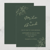 Elegant Minimalistisch Dark Green Einladung (Vorne/Hinten)