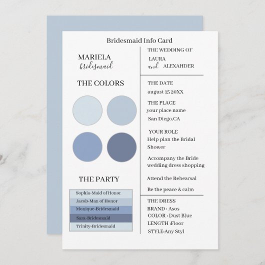 Elegant Minimalistisch Dusty Blue Bridesmaid Einladung (Vorne/Hinten)