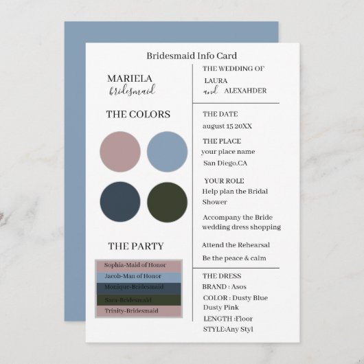 Elegant Minimalistisch Dusty Blue Dusty Pink Bride Einladung (Vorne/Hinten)