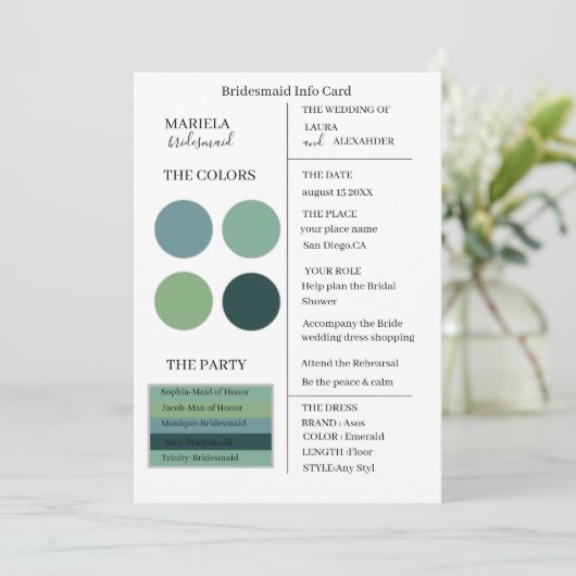 Elegant Minimalistisch Emerald Bridesmaid Einladung (Stehend Vorderseite)