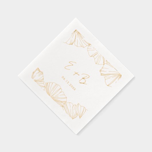Elegant minimalistisch Ginkgo Biloba Hochzeitsgold Servietten Mit Folie (Rechts)