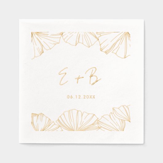 Elegant minimalistisch Ginkgo Biloba Hochzeitsgold Servietten Mit Folie (Vorderseite)