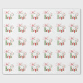 Elegant Minimalistisch "Merry and Bright" Red & Gr Geschenkpapier (Flach)
