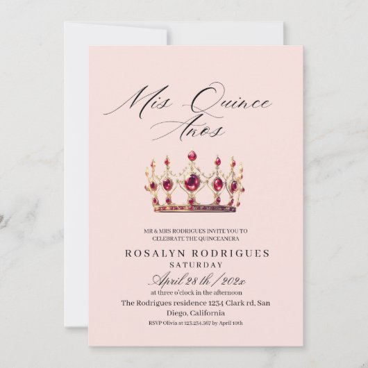 Elegant Minimalistisch Mis Quince Anos Dusty Pink Einladung (Vorderseite)