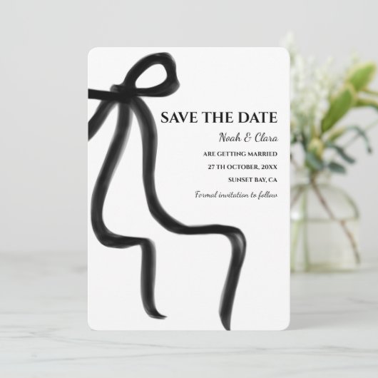 Elegant Minimalistisch mit Black Bow Simple classi Save The Date (Stehend Vorderseite)