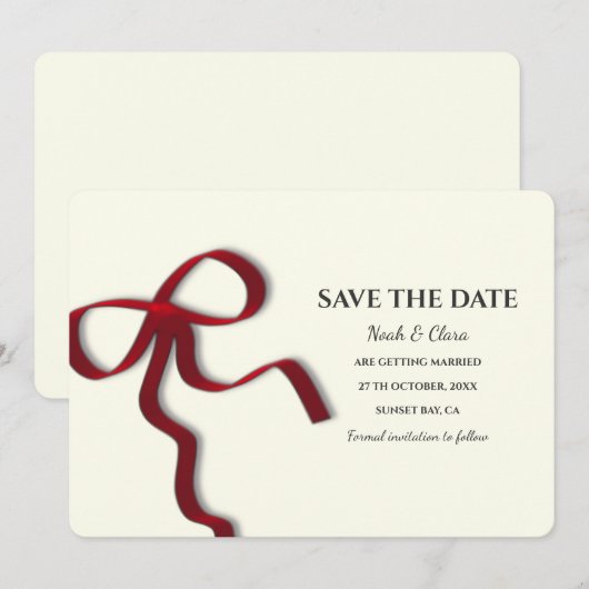Elegant Minimalistisch mit Red Bow - Einfach klass Save The Date (Vorne/Hinten)