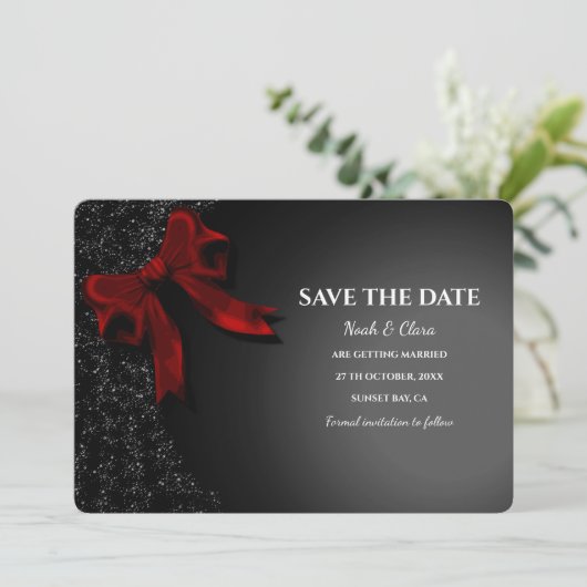 Elegant Minimalistisch mit Red Bow - Simple Classi Save The Date (Stehend Vorderseite)