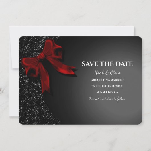 Elegant Minimalistisch mit Red Bow - Simple Classi Save The Date (Vorderseite)