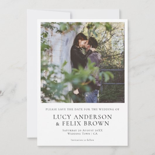 Elegant Minimalistisch | Moderne Foto Hochzeit Save The Date (Vorderseite)