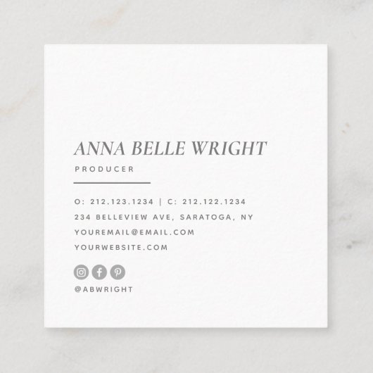 elegant | Minimalistisch Moderne Typografie Einfac Quadratische Visitenkarte (Rückseite)