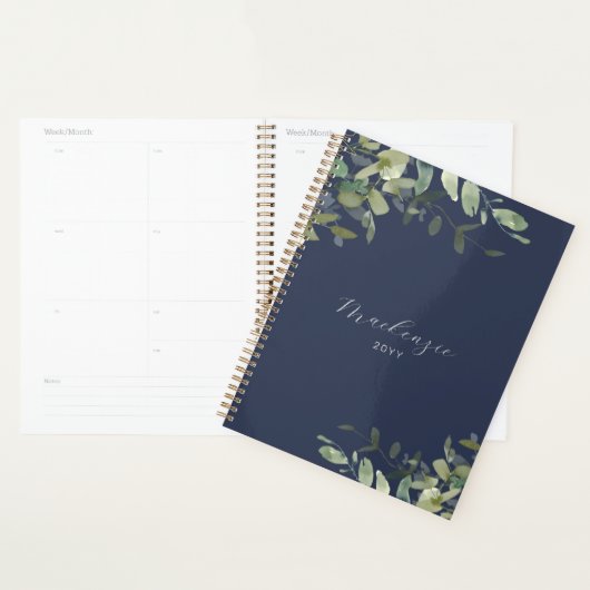 Elegant Minimalistisch Navy Blue Greenery Planer (Anzeige)
