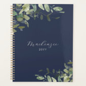Elegant Minimalistisch Navy Blue Greenery Planer (Vorderseite)