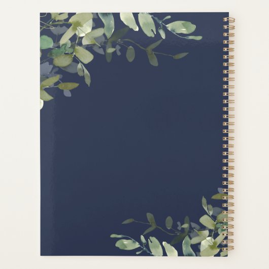 Elegant Minimalistisch Navy Blue Greenery Planer (Rückseite)
