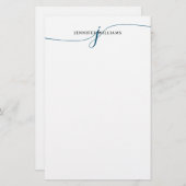 Elegant Minimalistisch Navy Blue Script Monogram Briefpapier (Vorne/Hinten)