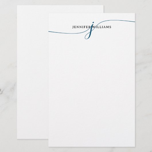 Elegant Minimalistisch Navy Blue Script Monogram Briefpapier (Vorne/Hinten)