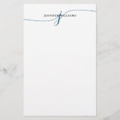 Elegant Minimalistisch Navy Blue Script Monogram Briefpapier (Vorderseite)