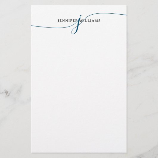 Elegant Minimalistisch Navy Blue Script Monogram Briefpapier (Vorderseite)