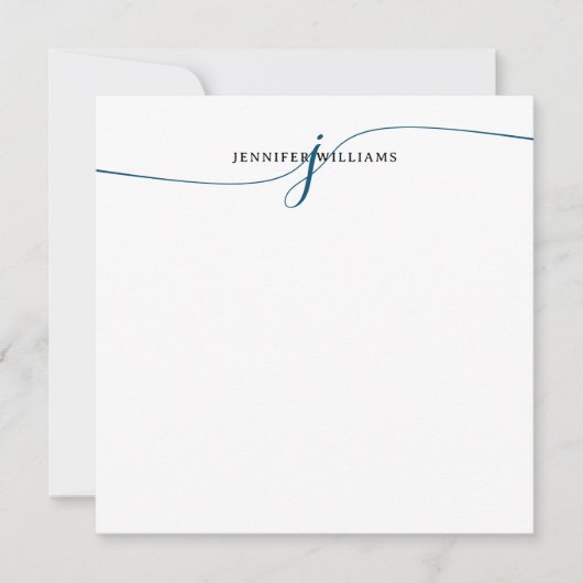 Elegant Minimalistisch Navy Blue Script Monogram Mitteilungskarte (Vorderseite)