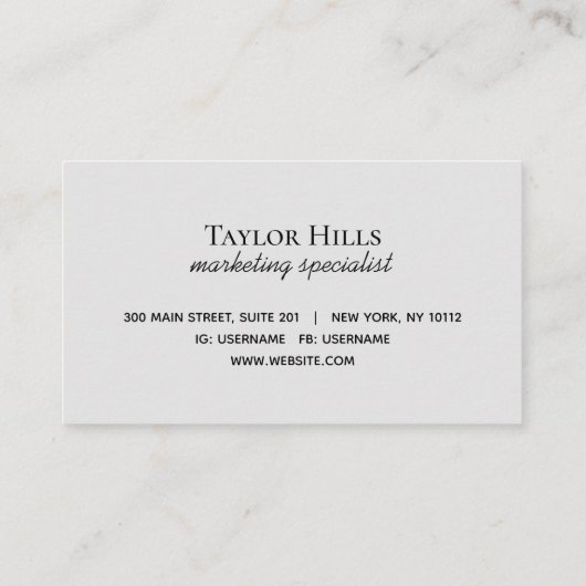 Elegant Minimalistisch Nice to Meet you Greeting G Visitenkarte (Rückseite)