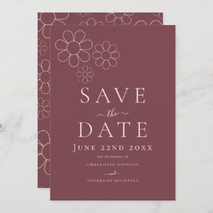 Elegant Minimalistisch Retro Daisy Burgundy Weddin Save The Date