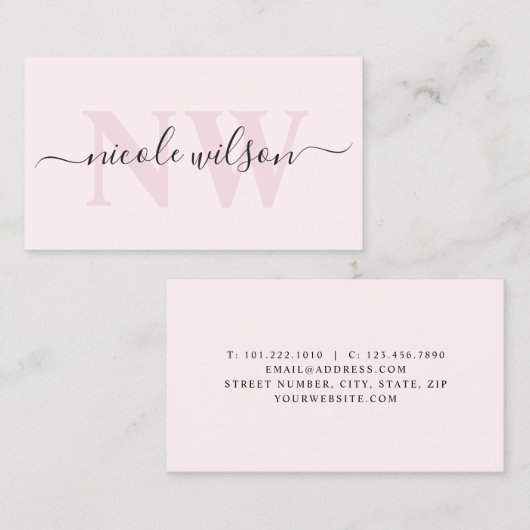 Elegant minimalistisch rosa Monogrammname Visitenkarte (Vorne/Hinten)