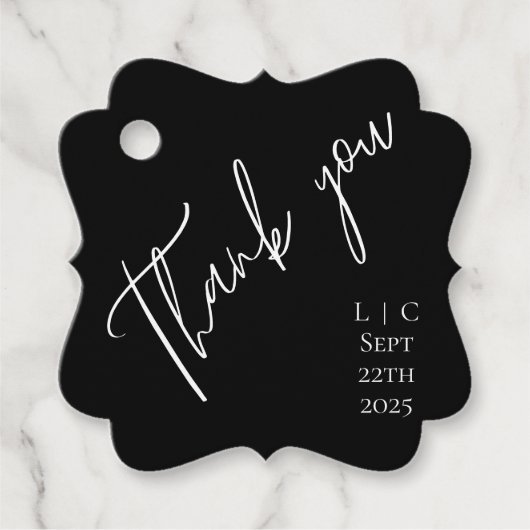 Elegant minimalistisch schwarz, Aquarell Danke Geschenkanhänger (Vorderseite)