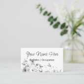 Elegant minimalistisch Schwarz-weiße Blumen Visitenkarte (Stehend Vorderseite)