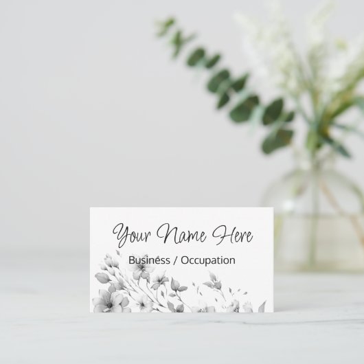 Elegant minimalistisch Schwarz-weiße Blumen Visitenkarte (Stehend Vorderseite)