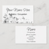 Elegant minimalistisch Schwarz-weiße Blumen Visitenkarte (Vorne/Hinten)