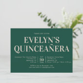 Elegant Minimalistisch Simple Quinceanera Emerald Einladung (Stehend Vorderseite)