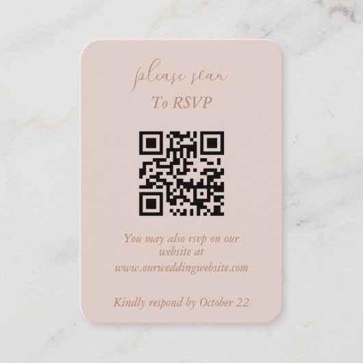 Elegant minimalistisch staubige Rosa und Gold QR Begleitkarte (Vorderseite)