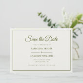 Elegant Minimalistisch Wedding Monogram QR Olive G Save The Date (Stehend Vorderseite)