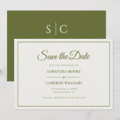 Elegant Minimalistisch Wedding Monogram QR Olive G Save The Date (Vorne/Hinten)