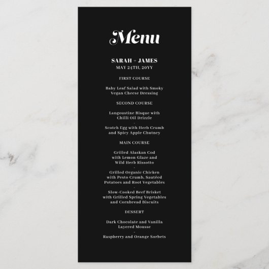 Elegant Minimalistische kalligraphische Schwarze H Menükarte (Vorderseite)