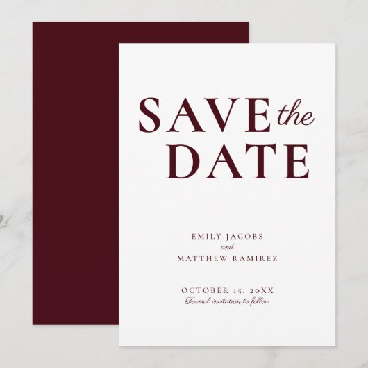 Elegant Minimalistisches traditionelles Skript Bur Save The Date (Vorne/Hinten)