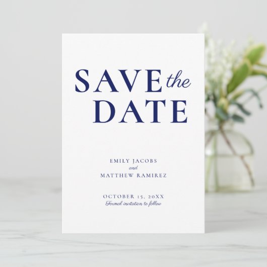 Elegant Minimalistisches traditionelles Skript Nav Save The Date (Stehend Vorderseite)