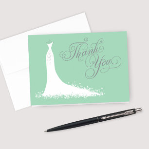 Elegant Mint and Gray Wedding Gown Bridal Shower Dankeskarte