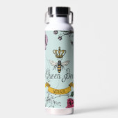 Elegant Mint Floral Queen Bee Trinkflasche (Vorne)