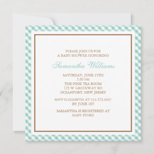 Elegant Mint Gingham Pattern Baby Shower Einladung