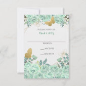 Elegant Mint Gold Butterfells Floral RSVP Karte (Vorderseite)