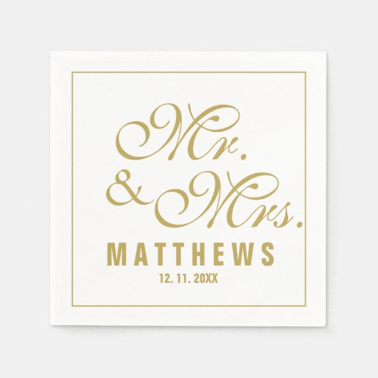 Elegant Mint gold Mr. und Mrs. Wedding Monogram Serviette (Vorderseite)