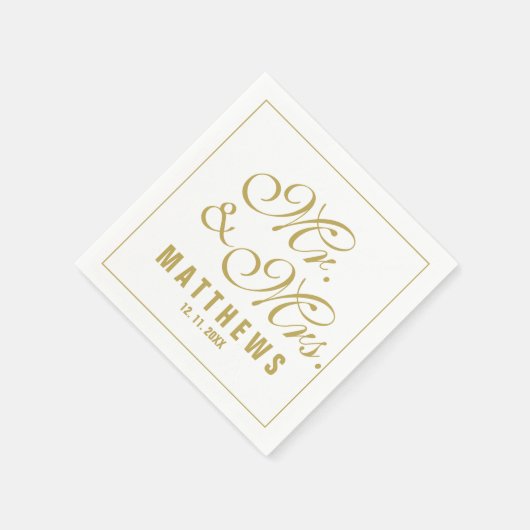Elegant Mint gold Mr. und Mrs. Wedding Monogram Serviette (Ecke)