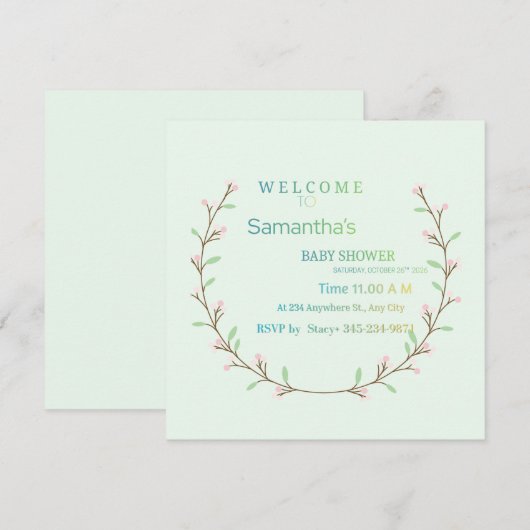 Elegant Mint Green Botanical Baby Shower  Einladung (Vorne/Hinten)
